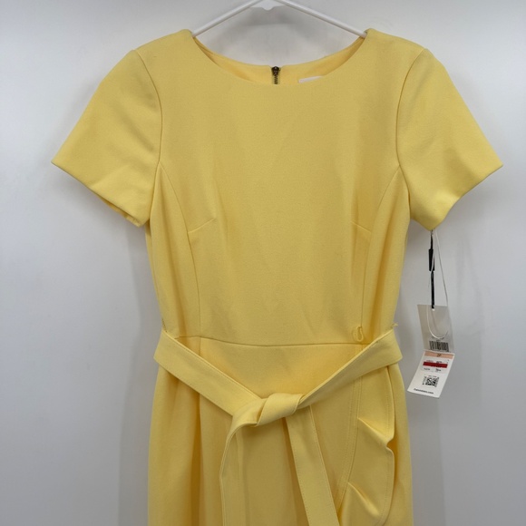Calvin Klein Dress Women 2P NEW Yellow Short Sleeve Ruffle Wrap Shift Stretch - Picture 2 of 15